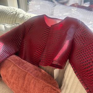 Red Croc-Embossed Open-Front Jacket